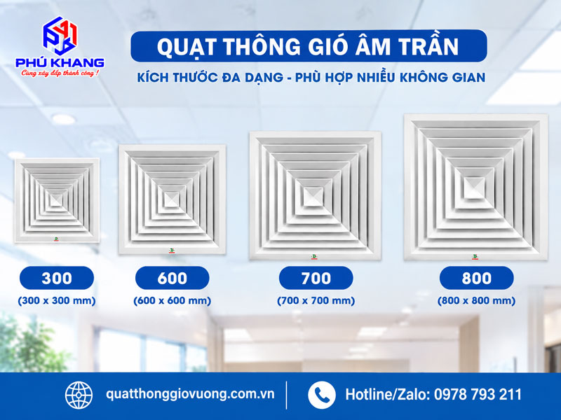 Kích thước quạt hút âm trần